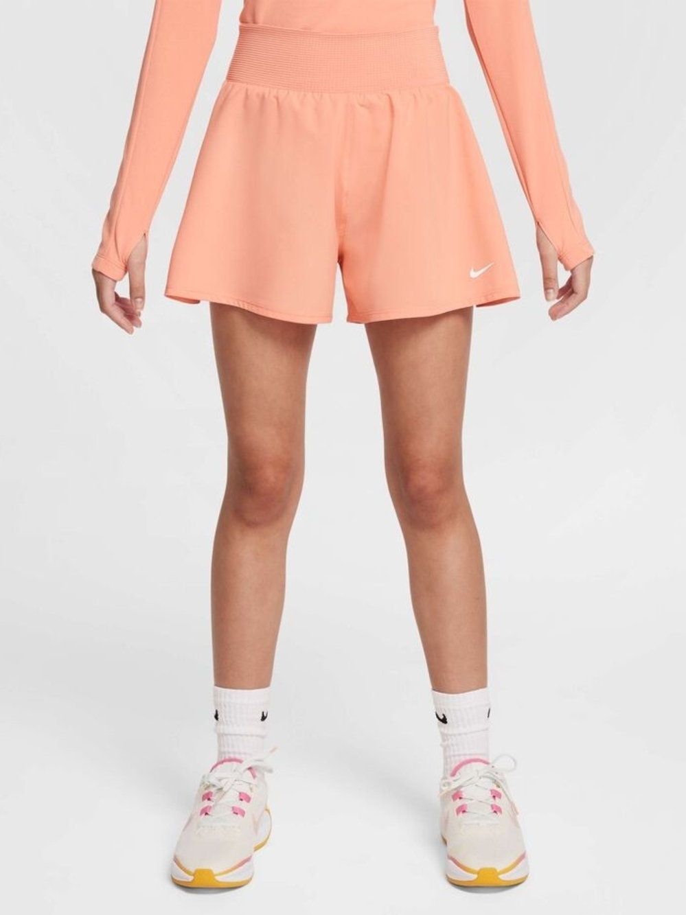 Nike Girl's Peach Dri-Fit Lightweight Athletic Shorts with Wide Waistband